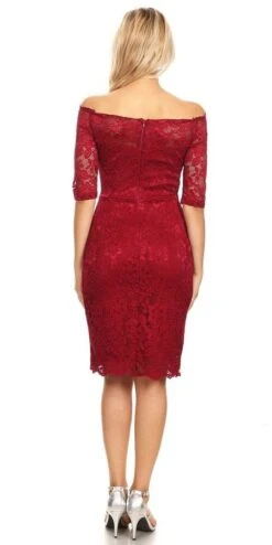 Celavie 6390S Knee Length Dress Off-Shoulder Mid Sleeve(Celavie 6390 Short Wedding Guest Dress Off Shoulder) -Dress Promotion Store 6390 celavie burgundy back