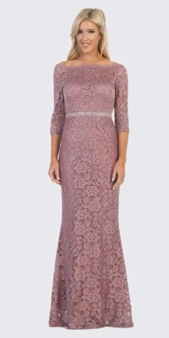 Celavie 6390L Off-Shoulder Long Formal Dress Beaded Waist(Off Shoulder Long Formal Dress Beaded Waist Mauve)