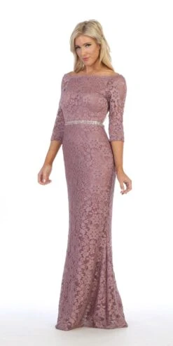 Celavie 6390L Off-Shoulder Long Formal Dress Beaded Waist(Off Shoulder Long Formal Dress Beaded Waist Mauve) -Dress Promotion Store 6390L celavie mauve left