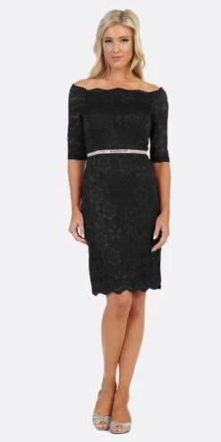 Celavie 6390S Knee Length Dress Off-Shoulder Mid Sleeve(Celavie 6390 Short Wedding Guest Dress Off Shoulder) -Dress Promotion Store 6390s celavie black fc826468 74c9 42ea ac2c cfbd271f7c8c