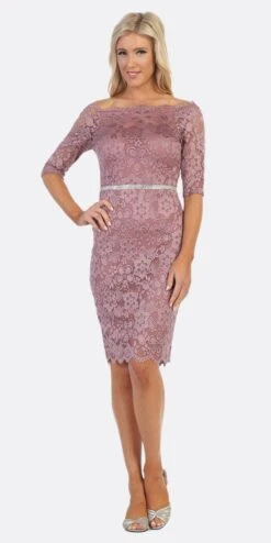 Celavie 6390S Knee Length Dress Off-Shoulder Mid Sleeve(Celavie 6390 Short Wedding Guest Dress Off Shoulder) -Dress Promotion Store 6390s celavie mauve b322297b d1bb 46b6 b473 44110f04b619