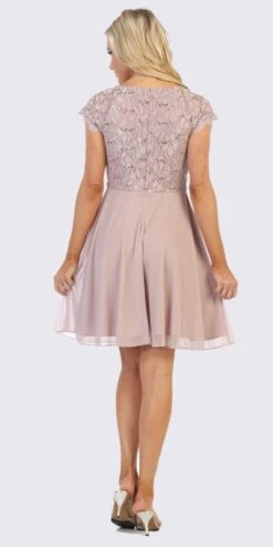 Celavie 6394-S Embellished Waist Short Dress Short Sleeves(Embellished Waist Short Wedding Guest Dress Mocha) -Dress Promotion Store 6394 celavie mocha back