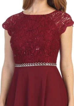 CLEARANCE - Celavie 6394-S Embellished Waist Short Sleeve Dress (Size 2XL)(Clearance Celavie 6394 S Embellished Waist Short Sleeve Dress Size 2xl) -Dress Promotion Store 6394s celavie burgundy zoom