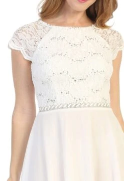 Celavie 6394-S Embellished Waist Short Dress Short Sleeves(Embellished Waist Short Wedding Guest Dress Mocha) -Dress Promotion Store 6394s celavie off white zoom