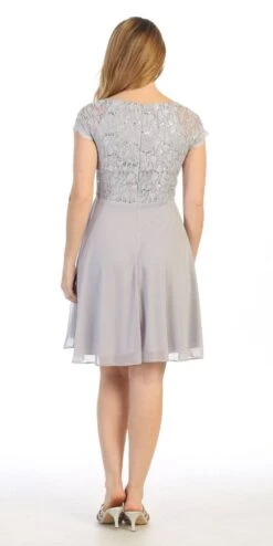 Celavie 6394-S Embellished Waist Short Dress Short Sleeves(Embellished Waist Short Wedding Guest Dress Mocha) -Dress Promotion Store 6394s celavie silver back