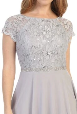 Celavie 6394-S Embellished Waist Short Dress Short Sleeves(Embellished Waist Short Wedding Guest Dress Mocha) -Dress Promotion Store 6394s celavie silver zoom