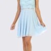 Celavie 6406 Lace Bodice Short A-Line Chiffon Cocktail Dress(Baby Blue Lace Bodice Short Cocktail Dress Sleeveless)