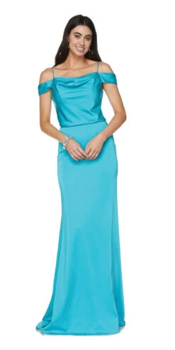 Juliet 641 Off Shoulder Long Dress Spaghetti Strap(Turquoise Off Shoulder Long Bridesmaids Dress With Spaghetti Strap)