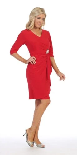 Celavie 6412 Quarter Sleeved Short Formal Dress With Brooch(Quarter Sleeved Short Formal Dress With Brooch Mauve) -Dress Promotion Store 6412 celavie red right e3aefdba 0145 4480 a3f4 cc29725ab5f9