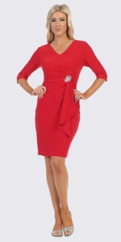 Celavie 6412 Quarter Sleeved Short Formal Dress With Brooch(Quarter Sleeved Short Formal Dress With Brooch Mauve) -Dress Promotion Store 6412 celavie red 97abcaff 43e7 4b77 9b35 cf2c3a5f94a6