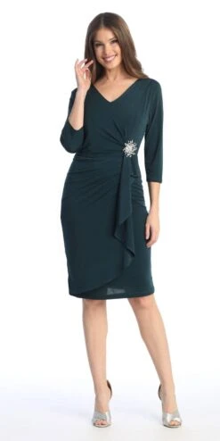 Celavie 6412 Quarter Sleeved Short Formal Dress With Brooch(Quarter Sleeved Short Formal Dress With Brooch Mauve) -Dress Promotion Store 6412HGreen