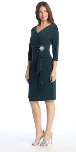 Celavie 6412 Quarter Sleeved Short Formal Dress With Brooch(Quarter Sleeved Short Formal Dress With Brooch Mauve) -Dress Promotion Store 6412HGreen2