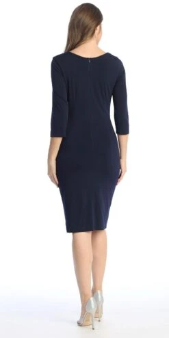 Celavie 6412 Quarter Sleeved Short Formal Dress With Brooch(Quarter Sleeved Short Formal Dress With Brooch Mauve) -Dress Promotion Store 6412Navy3