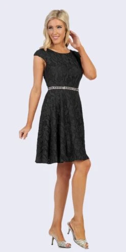 Celavie 6417 Cap Sleeve Lace A-Line Short Cocktail Dress(Cap Sleeved Sage A Line Short Homecoming Dress) -Dress Promotion Store 6417 celavie black