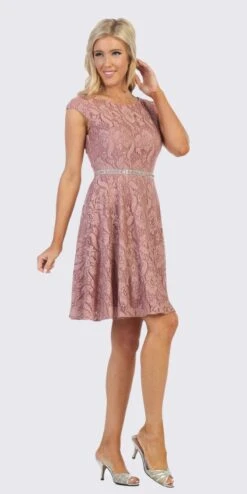 Celavie 6417 Cap Sleeve Lace A-Line Short Cocktail Dress(Cap Sleeved Sage A Line Short Homecoming Dress) -Dress Promotion Store 6417 celavie mauve side