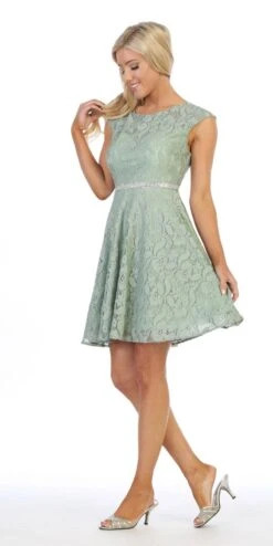 Celavie 6417 Cap Sleeve Lace A-Line Short Cocktail Dress(Cap Sleeved Sage A Line Short Homecoming Dress) -Dress Promotion Store 6417 celavie sage side