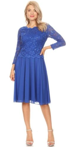 Celavie 6426 Short A-Line Dress With Quarter Sleeves(Celavie 6426 Short Wedding Guest Dress With Quarter Sleeves) -Dress Promotion Store 6426 celavie royal blue