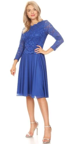 Celavie 6426 Short A-Line Dress With Quarter Sleeves(Celavie 6426 Short Wedding Guest Dress With Quarter Sleeves) -Dress Promotion Store 6426 celavie royal blue left side