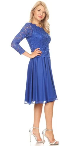 Celavie 6426 Short A-Line Dress With Quarter Sleeves(Celavie 6426 Short Wedding Guest Dress With Quarter Sleeves) -Dress Promotion Store 6426 celavie royal blue right side