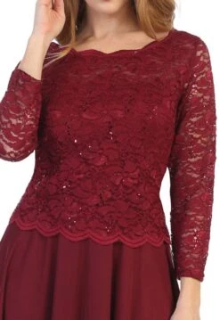 Celavie 6426 Short A-Line Dress With Quarter Sleeves(Celavie 6426 Short Wedding Guest Dress With Quarter Sleeves) -Dress Promotion Store 6426s celavie burgundy zoom