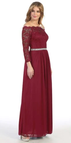 Celavie 6468 Long Sleeved Off-the-Shoulder Long Chiffon Dress(Long Sleeved Off The Shoulder Long Formal Dress Mauve) -Dress Promotion Store 6468L celavie burgundy