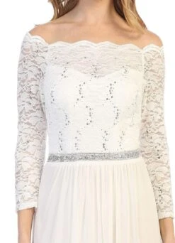 Celavie 6468 Long Sleeved Off-the-Shoulder Long Chiffon Dress(Long Sleeved Off The Shoulder Long Formal Dress Mauve) -Dress Promotion Store 6468L celavie off white zoom