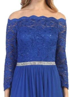 Celavie 6468 Long Sleeved Off-the-Shoulder Long Chiffon Dress(Long Sleeved Off The Shoulder Long Formal Dress Mauve) -Dress Promotion Store 6468L celavie royal blue zoom