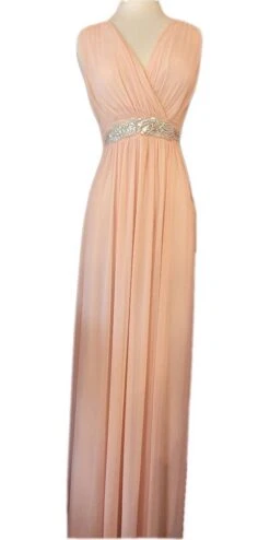 Celavie 6474 V-Neck Sleeveless A-Line Long Dress(Celavie 6474 V Neck Sleeveless A Line Long Dress) -Dress Promotion Store 6474 blush