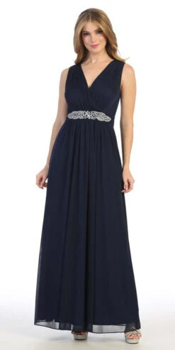 Celavie 6474 V-Neck Sleeveless A-Line Long Dress(Celavie 6474 V Neck Sleeveless A Line Long Dress)