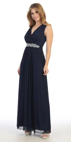 Celavie 6474 V-Neck Sleeveless A-Line Long Dress(Celavie 6474 V Neck Sleeveless A Line Long Dress) -Dress Promotion Store 6474 navy side