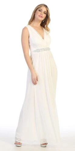 Celavie 6474 V-Neck Sleeveless A-Line Long Dress(Celavie 6474 V Neck Sleeveless A Line Long Dress) -Dress Promotion Store 6474 off white side