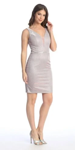 Celavie 6483-S V-Neck Glittery Short Wedding-Guest Dress(Mauve V Neck Glittery Short Wedding Guest Dress) -Dress Promotion Store 6483 SPink1