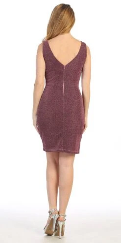 Celavie 6483-S V-Neck Glittery Short Wedding-Guest Dress(Mauve V Neck Glittery Short Wedding Guest Dress) -Dress Promotion Store 6483s celavie mauve back