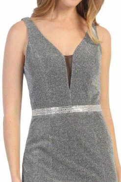 Celavie 6483-S V-Neck Glittery Short Wedding-Guest Dress(Mauve V Neck Glittery Short Wedding Guest Dress) -Dress Promotion Store 6483s celavie silver zoom