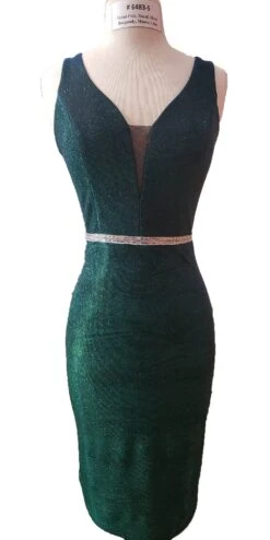Celavie 6483-S V-Neck Glittery Short Wedding-Guest Dress(Mauve V Neck Glittery Short Wedding Guest Dress) -Dress Promotion Store 6483s emerald