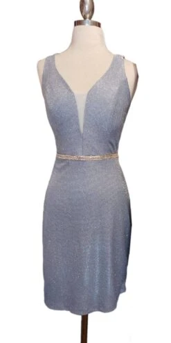 Celavie 6483-S V-Neck Glittery Short Wedding-Guest Dress(Mauve V Neck Glittery Short Wedding Guest Dress) -Dress Promotion Store 6483s pale blue