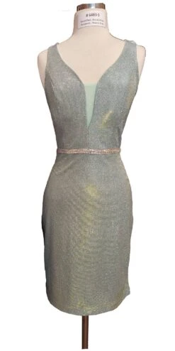 Celavie 6483-S V-Neck Glittery Short Wedding-Guest Dress(Mauve V Neck Glittery Short Wedding Guest Dress) -Dress Promotion Store 6483s sage