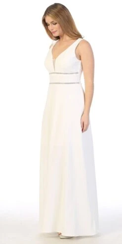 Celavie 6493L Sleeveless V-Neck And Back Long Dress(Sleeveless V Neck And Back Long Formal Dress Royal Blue) -Dress Promotion Store 6493L celavie off white left side 3fc4b381 63ea 4785 ab29 d8289a511aaa