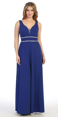 Celavie 6493L Sleeveless V-Neck And Back Long Dress(Sleeveless V Neck And Back Long Formal Dress Royal Blue)