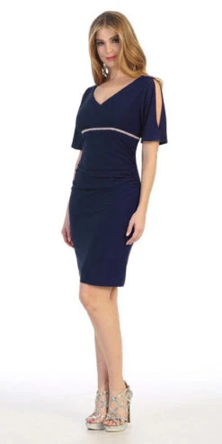 Celavie 6500 Short Fitted Dress With Mid Slit Sleeves(Celavie 6500 Short Fitted Dress With Mid Slit Sleeves) 16 Celavie 6500 Short Fitted Dress With Mid Slit Sleeves(Celavie 6500 Short Fitted Dress With Mid Slit Sleeves) -Dress Promotion Store 6500 navy