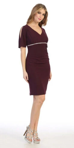 Celavie 6500 Short Fitted Dress With Mid Slit Sleeves(Celavie 6500 Short Fitted Dress With Mid Slit Sleeves) 13 Celavie 6500 Short Fitted Dress With Mid Slit Sleeves(Celavie 6500 Short Fitted Dress With Mid Slit Sleeves) -Dress Promotion Store 6500 plum side r