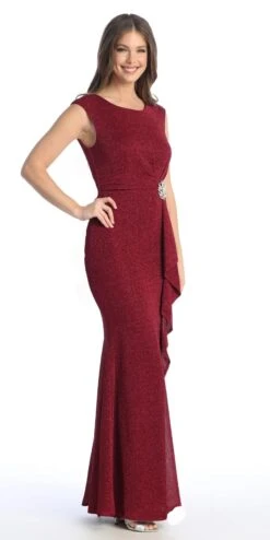 Celavie 6514-L Long Cap Sleeve Dress With Ruffle(Celavie 6514l Long Cap Sleeve Dress With Ruffle) -Dress Promotion Store 6514 LBurg1