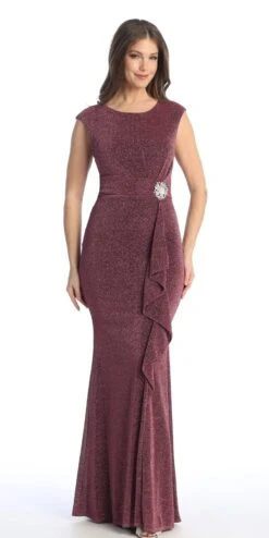 Celavie 6514-L Long Cap Sleeve Dress With Ruffle(Celavie 6514l Long Cap Sleeve Dress With Ruffle)