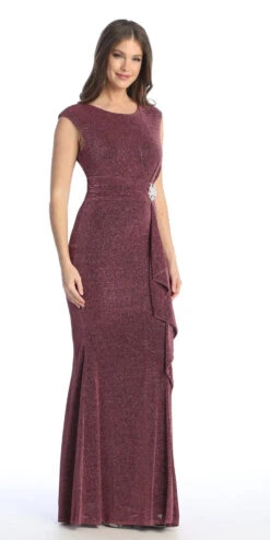 Celavie 6514-L Long Cap Sleeve Dress With Ruffle(Celavie 6514l Long Cap Sleeve Dress With Ruffle) -Dress Promotion Store 6514 LMauve1