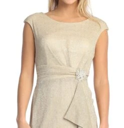Celavie 6514-S Short Cap Sleeve Dress With Ruffle(Celavie 6514 Short Cap Sleeve Dress With Ruffle) -Dress Promotion Store 6514 SChampagneDetail
