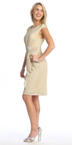 Celavie 6514-S Short Cap Sleeve Dress With Ruffle(Celavie 6514 Short Cap Sleeve Dress With Ruffle) -Dress Promotion Store 6514 SChampagneLeft