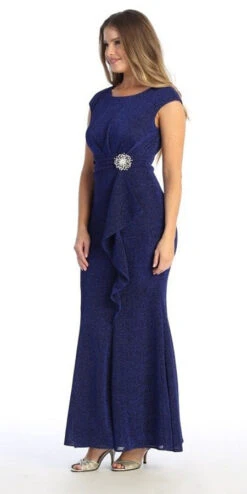 Celavie 6514-L Long Cap Sleeve Dress With Ruffle(Celavie 6514l Long Cap Sleeve Dress With Ruffle) -Dress Promotion Store 6514L Royal D 1