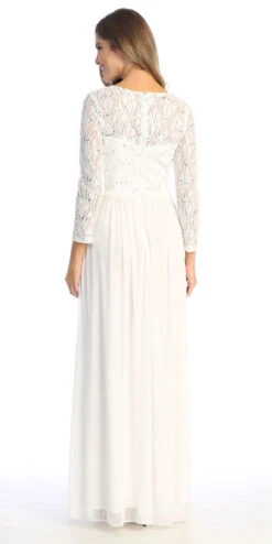 Celavie 6527-L Long Sleeve Chiffon Dress V-Neckline(Celavie 6527l Long Sleeve Chiffon Dress V Neckline) -Dress Promotion Store 6527 LOffWhiteB