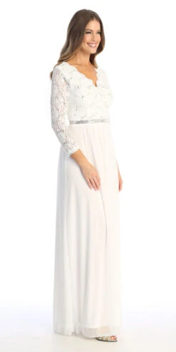Celavie 6527-L Long Sleeve Chiffon Dress V-Neckline(Celavie 6527l Long Sleeve Chiffon Dress V Neckline) -Dress Promotion Store 6527 LOffWhiteR