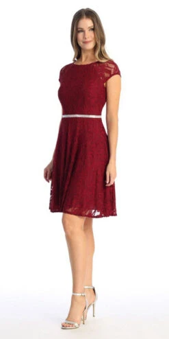 Celavie 6529s Short A-Line Lace Dress Cap Sleeves(Celavie 6529 Short A Line Lace Dress Cap Sleeves) -Dress Promotion Store 6529 burgundy